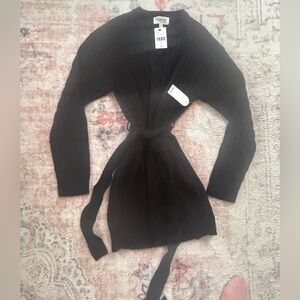 Trixxi Black Long Sleeve Ribbed Belted Dress